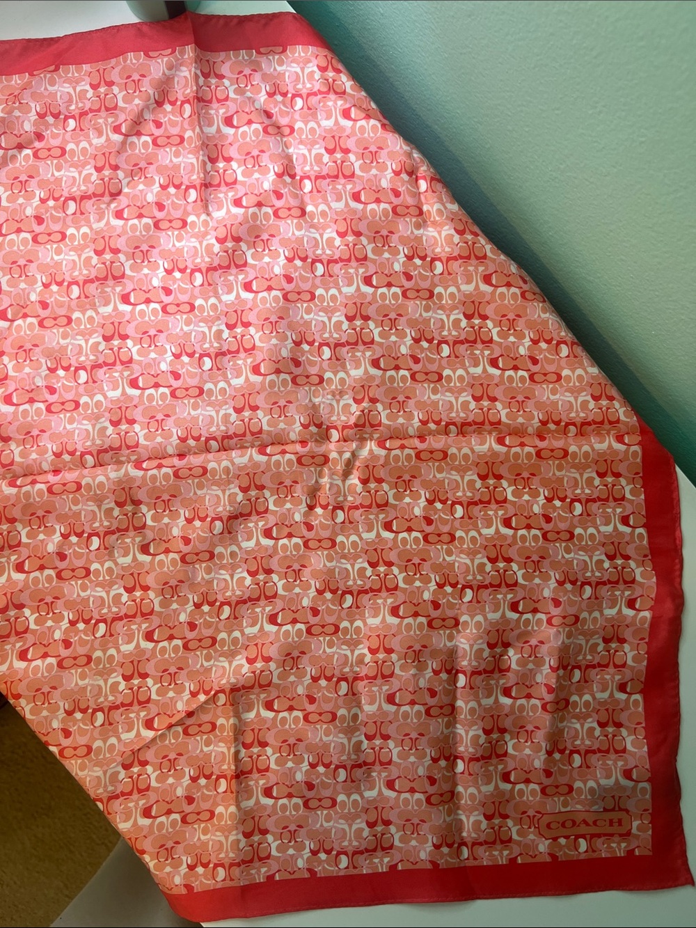 Vintage Coach Pink Signature Silk Scarf - Picture 3 of 7